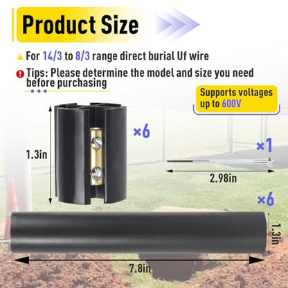 6 Sets Underground Wire Splice Kit for 14/3 to 8/3 Range Direct Burial Uf Wire Handle up to 600 Volts Maximum, with Splice Connectors and Heat, Shrink Tubing Electrical Cables - size: 6Pack