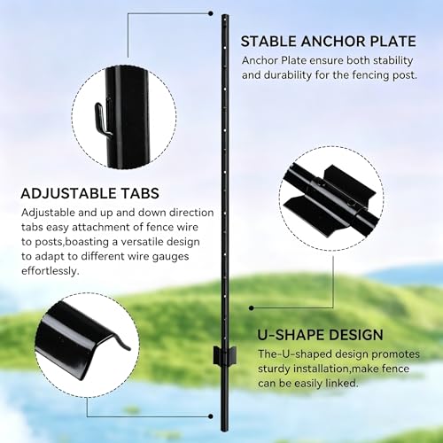 Metal Fence Post 3 Feet Black Pack of 10 U Post for Wire Fence - color: Black 10pcs, size: 3 ft.