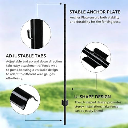 Metal Fence Post 4 Feet Black Pack of 20 U Post for Wire Fence - color: Black 20pcs, size: 4 ft.