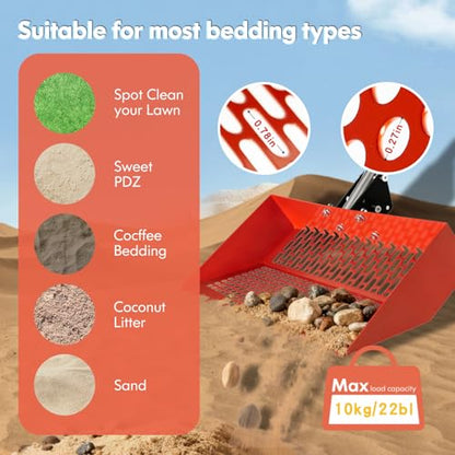 Chicken Coop Scoop (22 to 75") Chicken Coop Rake and Scoop with Grip 5 Section Extra Long Handle Chicken Pooper Scooper for Sand Metal Chicken Cleaning Tools Livestock Rake (Orange) - color: Orange