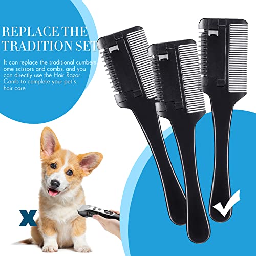 3 Pcs Pet Grooming Razor Comb with 50 Replacement Blades - Double Sided Hair Trimmer, Cutter and Scissors Tool for Dogs and Cats(Black) - color: Black