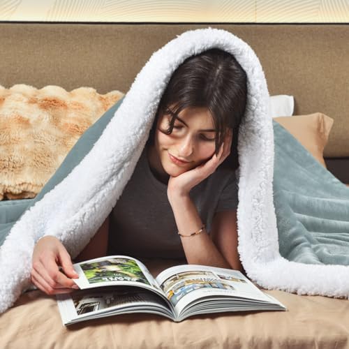 KAWAHOME Sherpa Fleece King Size Blanket for Bed, Extra Warm Heavy Thick - color: Spa Blue, size: King ( 108" X 90" )