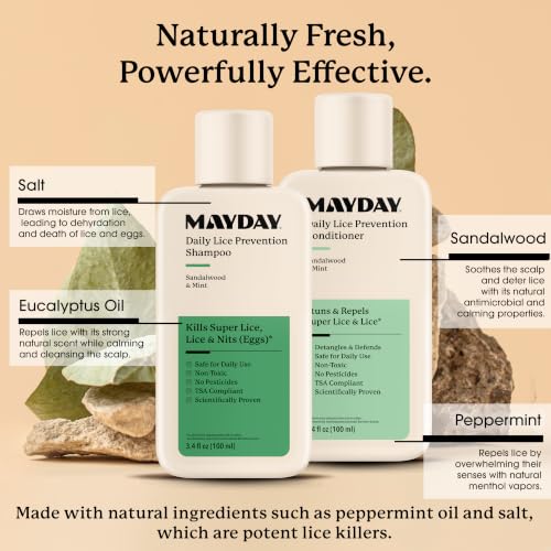 MAYDAY Daily Lice Routine, 3.4oz Shampoo & Conditioner, Sandalwood & Mint - style: Daily Bundle - Travel