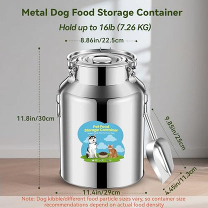 Newget 16lb Stainless Steel Dog Food Storage Container with Scoop - size: 16 lb