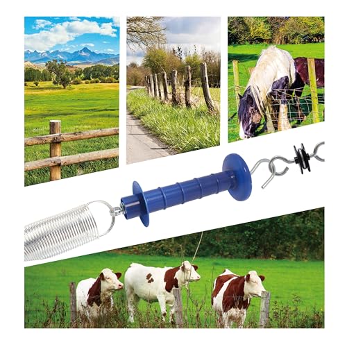 15 Pack Electric Fence Insulated Plastic gate Handle with Internal Spring and Double Ring end, Blue，for Electric Fence Gate Livestock Fence Agricultural Fencing and Pasture - style: PK15,Plastic Insulators,Blue
