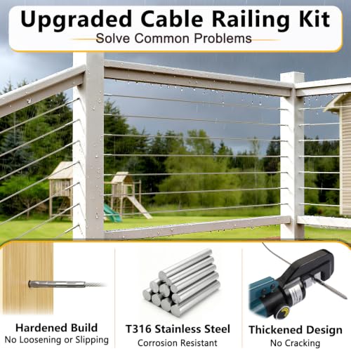 Cable Railing Hardware 1/8" T316 Swage Lag Screws for Wood Post 100Pack | Marine Grade T316 Stainless Steel, Right & Left Hand Thread for Stair/Deck Cable Railing Kits with Wrench, Steel DN Mate DM50 - color: Silver