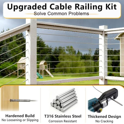 Cable Railing Hardware 1/8" T316 Swage Lag Screws for Wood Post 100Pack | Marine Grade T316 Stainless Steel, Right & Left Hand Thread for Stair/Deck Cable Railing Kits with Wrench, Steel DN Mate DM50 - color: Silver
