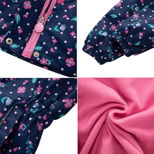 Girls Rain Jacket Kids Hooded Raincoat Windbreaker with Fleece Lining - color: 2910, size: 10