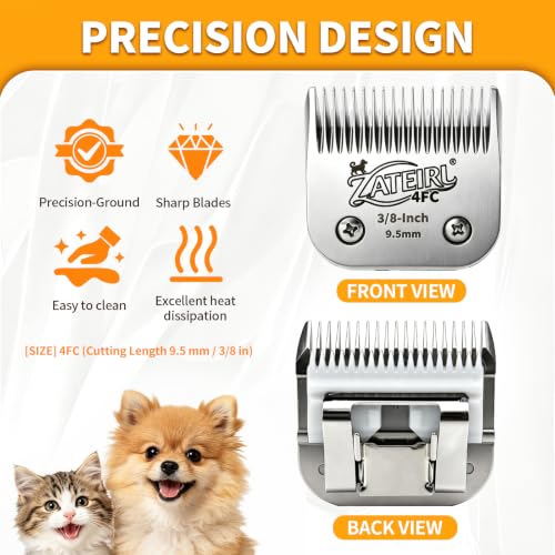 4 Pack Long Cut Pet Grooming Clipper Blades with Ceramic Cutters, Sizes 4FC, 3-3/4FC, 5/8HT & 3/4HT, Silver, Compatible with Andis, Oster A5, Wahl KM10 A5 Style Dog Clippers - color: Silver, size: 4FC + 3-3/4FC + 5/8HT + 3/4HT