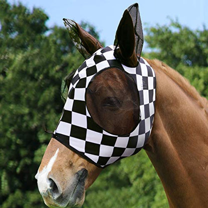 Harrison Howard Super Comfort Stretchy Fly Mask Large Eye Space with UV Protection Soft on Skin with Breathability Checker Board Cob (Medium) - color: Checker Board, size: Cob (Medium)
