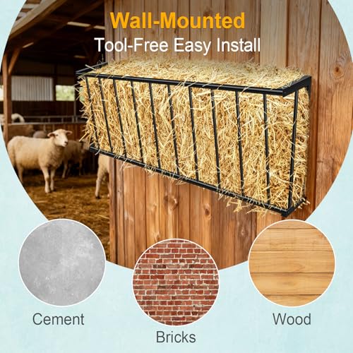40'' Metal Wall Mount Hay Feeder, 25 Gallon Livestock Feeder | Steel Hay Feeder& Blanket Holder , Metal Wall Hay Rack for Goats, Sheep and Storage