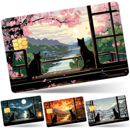 4PCS Four Seasons Cat Credit Card Skin,Debit Cards Cover Personalized Decal - color: Four Seasons Cat
