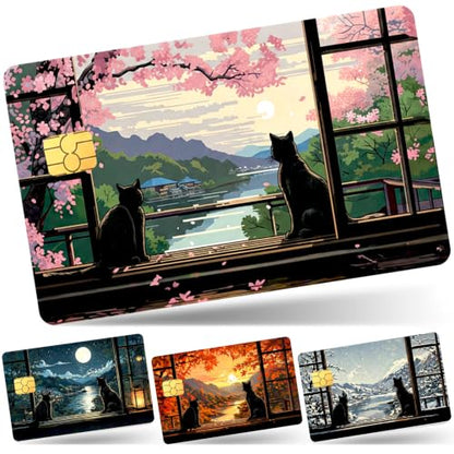 4PCS Four Seasons Cat Credit Card Skin,Debit Cards Cover Personalized Decal - color: Four Seasons Cat