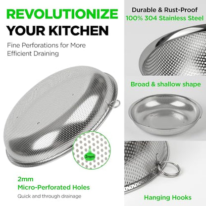 Shallow Stainless Steel Colander Set of 3, 2/3/4 Qt, Berry Tray - size: 2+3+4QT Colander
