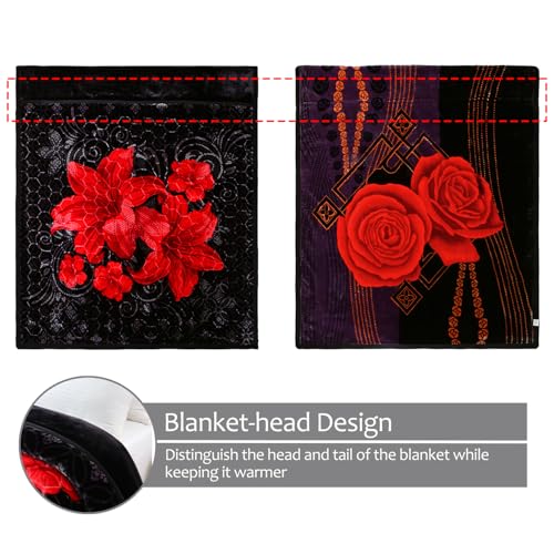 JML Korean Style Fleece Blanket King Size, 87" x94", 10.5 Pounds, Thick Raschel Floral Blanket for Winter, 2 Ply, A&B Printed, Silky Soft Plush,Warm (Black Flowers) | 2 Ply, A&B Printed, Embossed, Reversible, Plush, Silky Soft, Thick, Warm for Winter, Bla