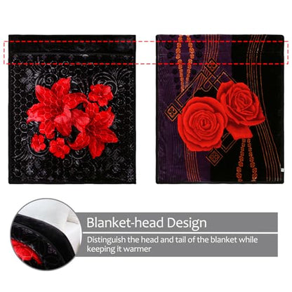 JML Korean Style Fleece Blanket King Size, 87" x94", 10.5 Pounds, Thick Raschel Floral Blanket for Winter, 2 Ply, A&B Printed, Silky Soft Plush,Warm (Black Flowers) | 2 Ply, A&B Printed, Embossed, Reversible, Plush, Silky Soft, Thick, Warm for Winter, Bla