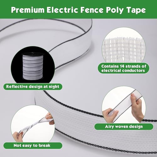 2 Pcs Electric Fence Tape Polytape, 500 Feet X 2 Inch,White - color: White