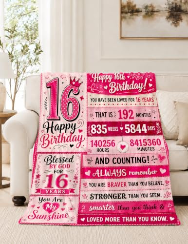 Sweet 16 Gifts for Girls, 16th Birthday Blanket, Stuff for 16 Year Old | 16 Year Old Girl Birthday Gift Ideas, Birthday Thanksgiving Christmas Sweet Sixteen Gift, Soft Throw Flannel Blanket 50*60 - color: 16 Pink Checkered