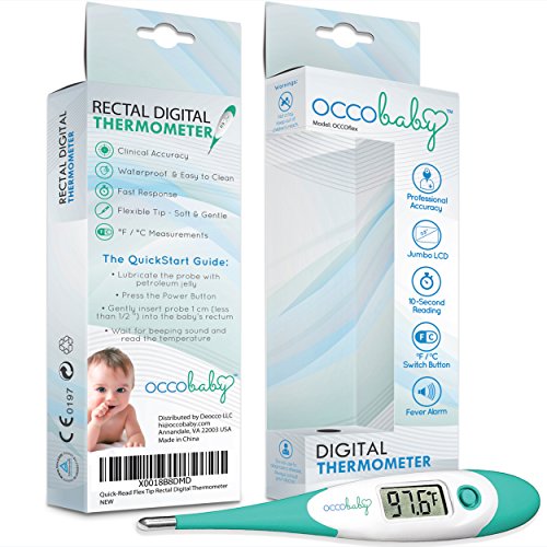 OCCObaby Clinical Digital Baby Thermometer - LCD, Flexible Tip, 10 Second Quick Accurate Fever Read Rectal Oral & Underarm Use - Waterproof Thermometer for Infants & Toddlers