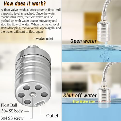Float Valve, 1/2" to 3/4" 1" 304 Stainless Steel Fully Automatic Water Level Controller, Automatic Water Level Control Float Valve for Water Tank, Livestock Troughs, Pool, Distiller