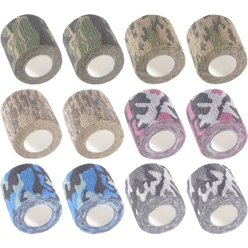 IndigoCase 12 Pack Self Adhesive Bandage Wrap 2 Inch x 5 yd Elastic Tape - color: Camo-mix, size: 2 Inch - 12 Pack
