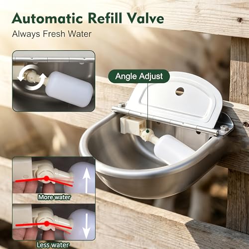 Automatic Dog Water Dispenser Outdoor Water Bowl for Dog, Chicken Livestock | Outside, Heavy Duty, Stainless-Steel, Multi-Pet Waterer Feeder, Float Valve