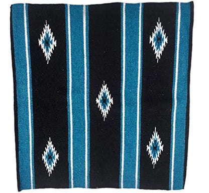 Majestic Ally 36"x 34" Navajo Design Acrylic Saddle Blanket -2.4 lbs (Hurricane Blue and Black) - color: Hurricane Blue and Black