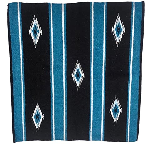 Majestic Ally 36"x 34" Navajo Design Acrylic Saddle Blanket -2.4 lbs (Hurricane Blue and Black) - color: Hurricane Blue and Black