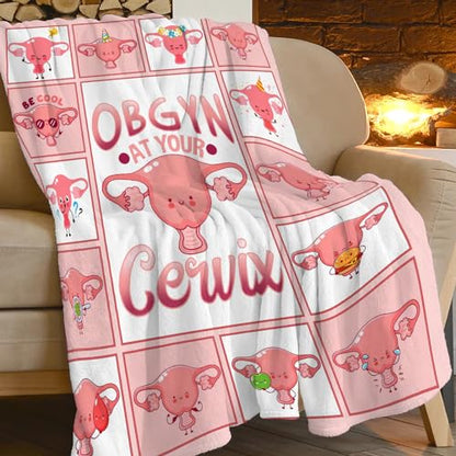 Cervix Uterus Blanket OBGYN at Your Cervix Throw Blanket All Season Ultra Soft Cozy Fleece Hysterectomy Gifts Fuzzy Plush Bedding Blankets Hysterectomy Recovery Gifts for Girls Women 50"x40" - color: Cervix Uterus, size: 50"x40"