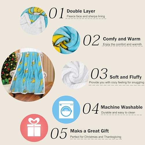 Catalonia Banana Cat Print Sherpa Fleece Throw Blanket, Soft Mink Plush Couch Blanket, Fuzzy Fluffy Comfy Warm Throws, Comfort Caring Gift, 50x60 inches - color: Banana Cat Blue, size: 50"x60"