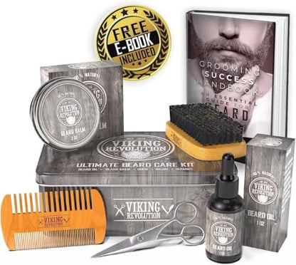 Viking Revolution - Ultimate Beard Kit - Beard Grooming Kit with Beard Brush, Beard Comb, Beard Balm, Beard Oil, Beard & Moustache Scissors - Gifts for Men (Pack of 2) - size: 5 Piece Set (Pack of 2)
