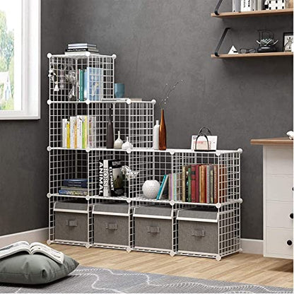 C&AHOME Wire Cube Storage, 12-Cube Storage Organizer Metal, C Grids, White - color: White