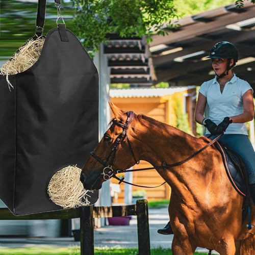 2 Pcs Goat Hay Feeder Horse Hay Bags Large Capacity Feeding Bag, Hay Nets Slow Feed Hay Bag Less Hay Waste Tote Bag with Metal Ring and Adjustable Strap for Sheep, Goats, Horses