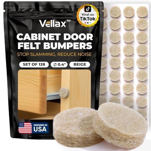 Vellax 128 Felt Furniture Pads for Hardwood Floors, Sand Beige, Adhesive - size: 128 Pcs - 0.39" x 0.12"