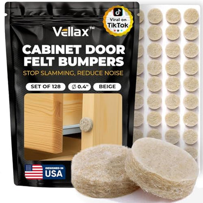 Vellax 128 Felt Furniture Pads for Hardwood Floors, Sand Beige, Adhesive - size: 128 Pcs - 0.39" x 0.12"