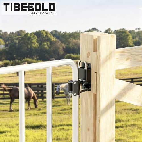 2 Way Gate Latch, Heavy Duty Two Way Farm Gate Latch, Black Anti-Sag Fence Gate Latch, Lockable Gravity Latch Gate Hardware for Fences, Metal Gates, Farm, Horse Corrals, Ranches, 2 Pack