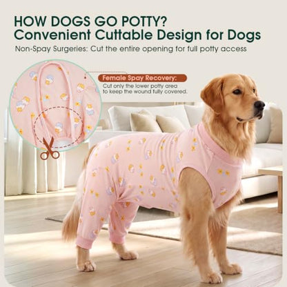 Kuoser Dog Recovery Suit with Anti Licking Rear Leg Sleeve, PinkCake L - color: PinkCake, size: Large (Back Length: 40cm / 15.74")