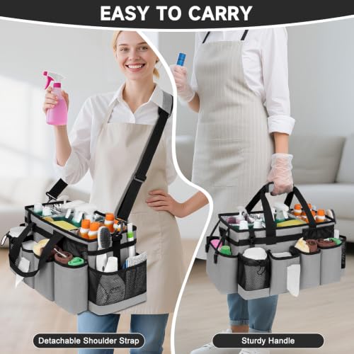 Cleaning Caddy Bag, Extra Large Cleaning Supply Bag for Housekeepers,Gray - color: Gray, size: XL