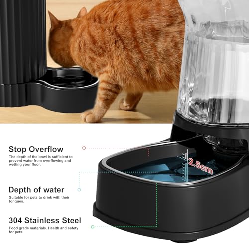 Automatic Dog Water Dispenser, Stainless Steel Bowls Feeder, 100% BPA-Free - color: Black, size: 1 Gallon