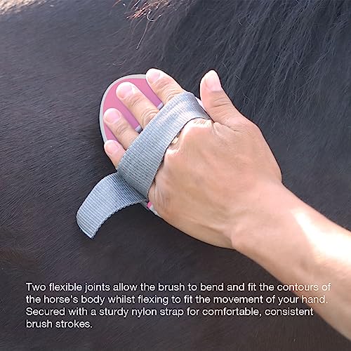 Harrison Howard Flexible Finish Horse Grooming Brush - Bendable, Comfortable Hold, Cherry Pink - color: Cherry Pink