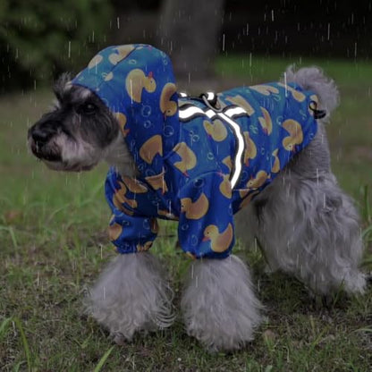 PUPTECK Dog Raincoat with Hood & Harness Built-in, Waterproof Dog Rain Jacket Slicker Poncho Reflective Vest Clothes for Rainy Snowy Winter Cold Days, Blue Duck M - color: Blue, size: M (Back 15", Chest 22.5", Neck 16")