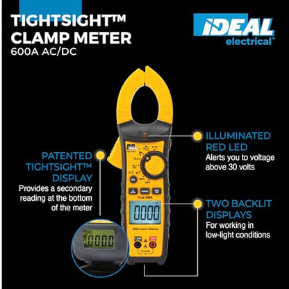 Ideal Electrical 61-747 TightSight Clamp Meter, 400A AC/DC, 600V TRMS
