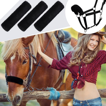 3 Pcs Horse Halter Noseband Cover Sherpa Fleece Halter Covers for Horses Bridle Nose Band Padded Replacement Accessories,11.8 x 3.1 Inch