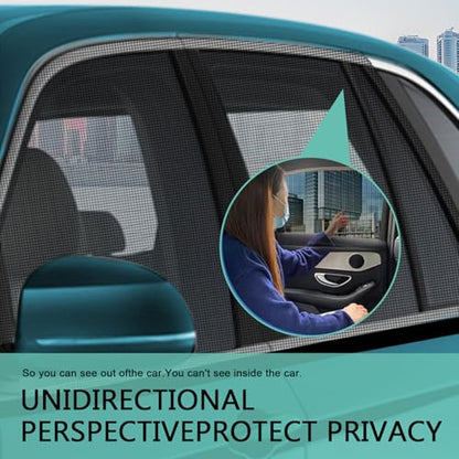 4 PCS Car Window Sunshade, Double Layer Sunscreen Ventilation Breathable Isolation Mesh, Summer Essentials Foldable and Convenient Storage Accessories for Most Cars (Black)