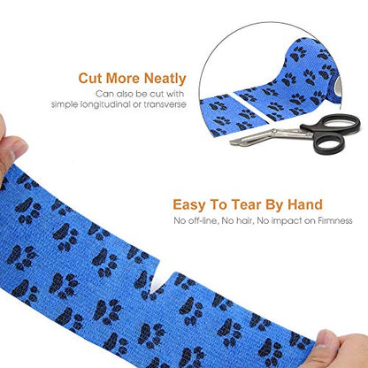 AUPCON Vet Wrap Cohesive Bandages Bulk Self Adhesive Bandage Wrap Self Adherent Wrap Non-Woven for Dogs Pet Animals & Ankle Sprains & Swelling (3 Inch Blue Claw) - color: 3 Inch Blue Claw