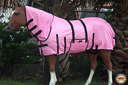 HILASON Horse Fly Sheet Breathable Mesh UV Protection Mosquito Bug Summer - color: Pink W/ Black Piping, size: 72 In