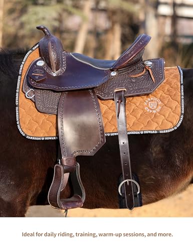 Harrison Howard Far Infrared Saddle Pad with Ceramic-Infused Heat Reflection Western Saddle Pad for Daily Riding Training - color: Brown