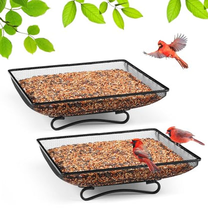MIXXIDEA Ground Bird Feeder Tray 11x11 Inches, Metal Platform Mesh Seed Tray for Bird Feeders, Great Attracting Garden Yard Decoration for Wild Birds Squirrels Dove,2 Pack - size: 11x11 inches (2 pack)