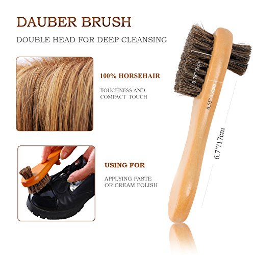 TAKAVU Shoe Shine Kit 4pcs, 100% Horse Hair, Polish & Crepe Suede Brush