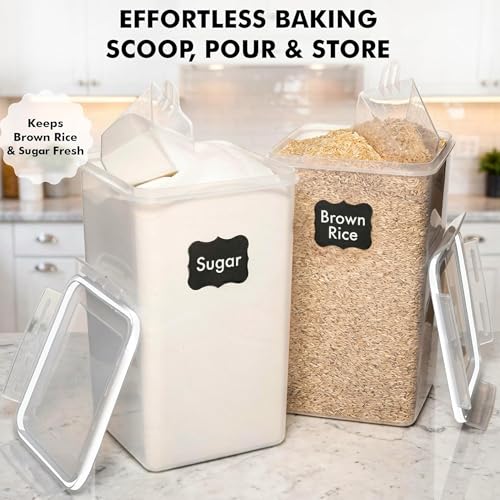 WHITE FEATHER SUPPLIES 2 PC [7 Qt / 6.5L / 220 Oz] Large Food Storage Containers with Lids Airtight - BPA Free Clear Plastic Kitchen and Pantry Storage Containers for Cereal, Flour, Sugar, Rice - color: White - 2 Pack